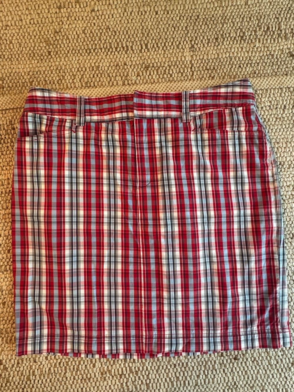 CHAPS Plaid Cotton Skort Skirt Size 8 Red Blue Preppy Golf Americana